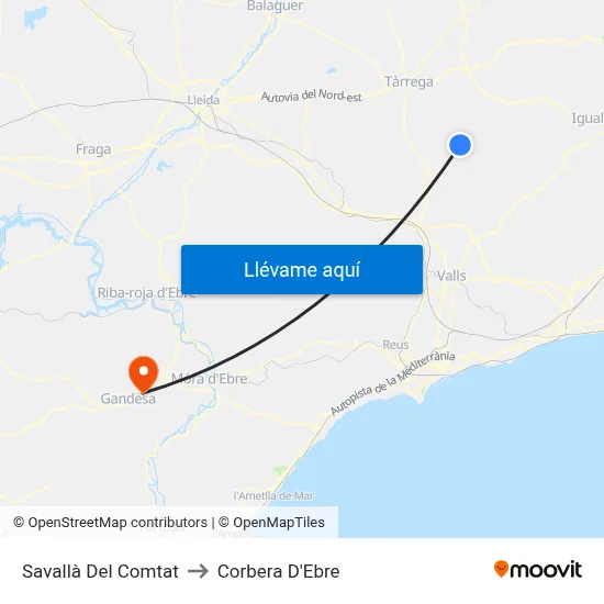 Savallà Del Comtat to Corbera D'Ebre map