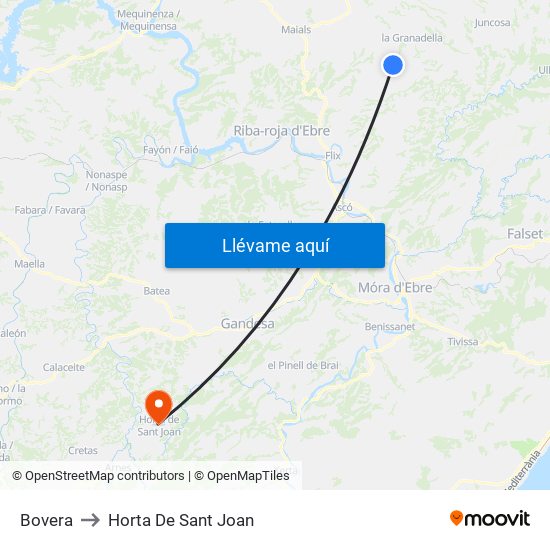 Bovera to Horta De Sant Joan map
