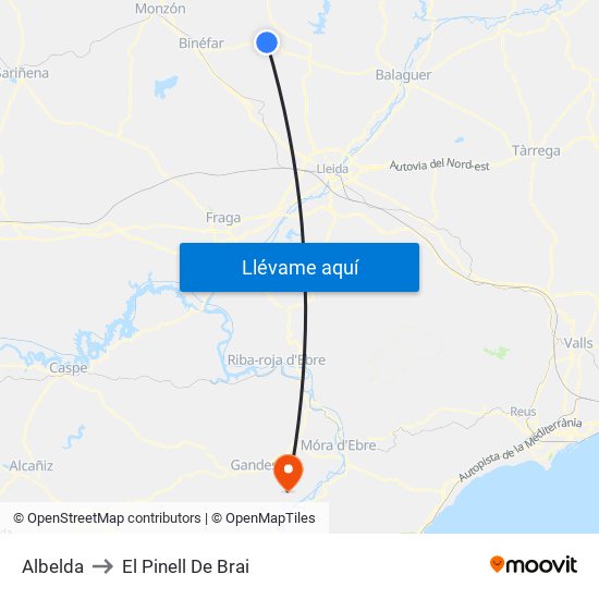 Albelda to El Pinell De Brai map