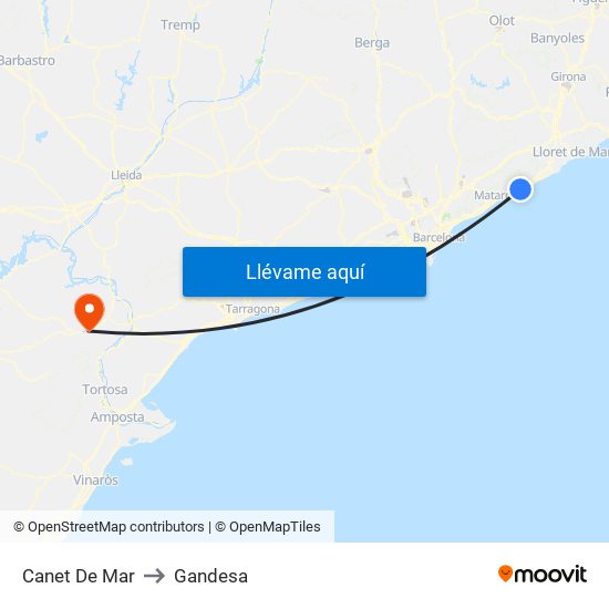 Canet De Mar to Gandesa map
