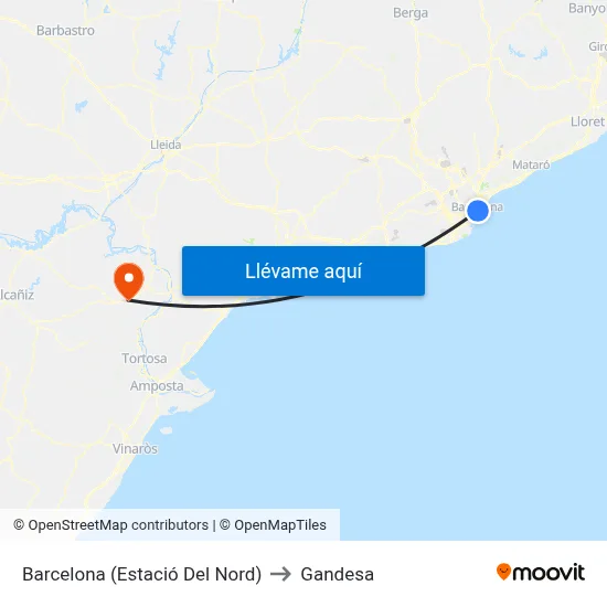 Barcelona (Estació Del Nord) to Gandesa map