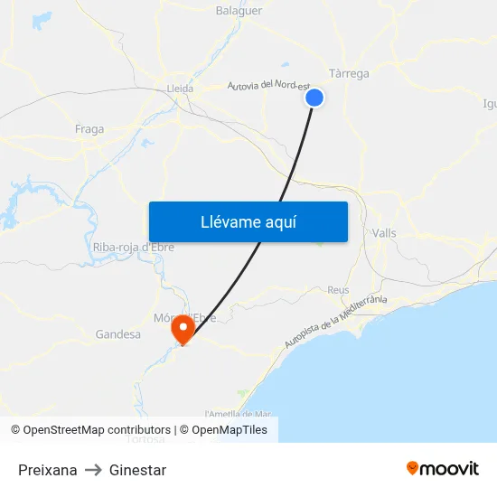 Preixana to Ginestar map