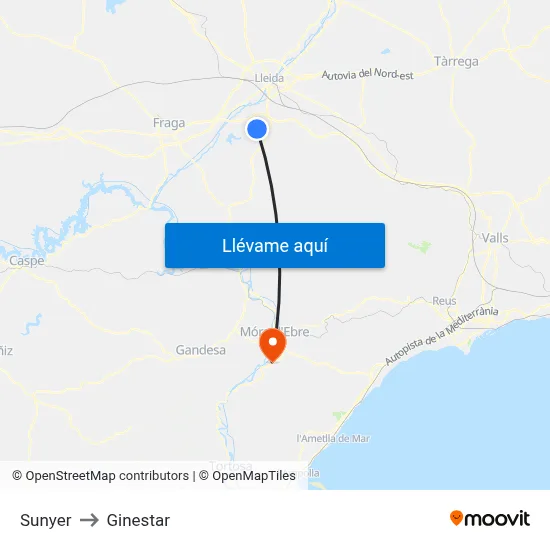 Sunyer to Ginestar map