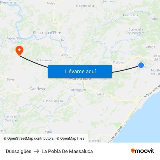 Duesaigües to La Pobla De Massaluca map