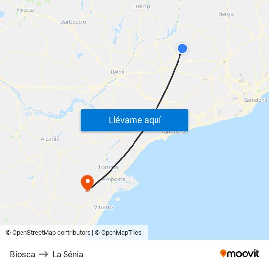 Biosca to La Sénia map