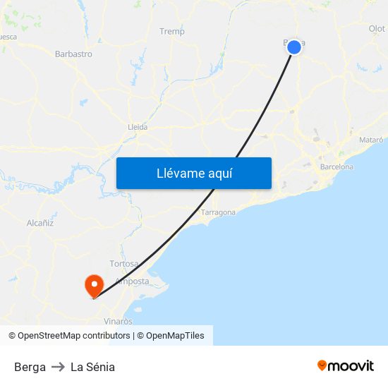 Berga to La Sénia map