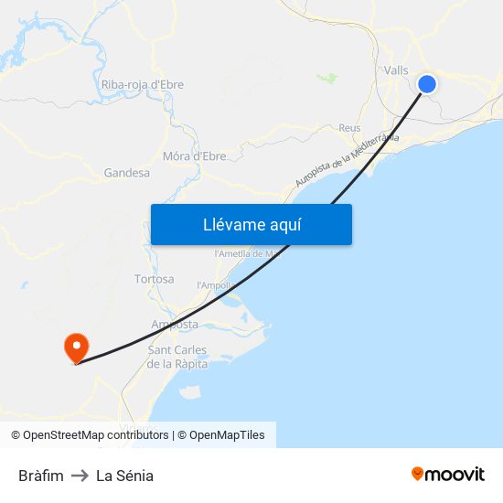 Bràfim to La Sénia map
