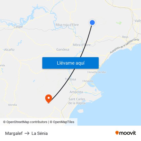 Margalef to La Sénia map