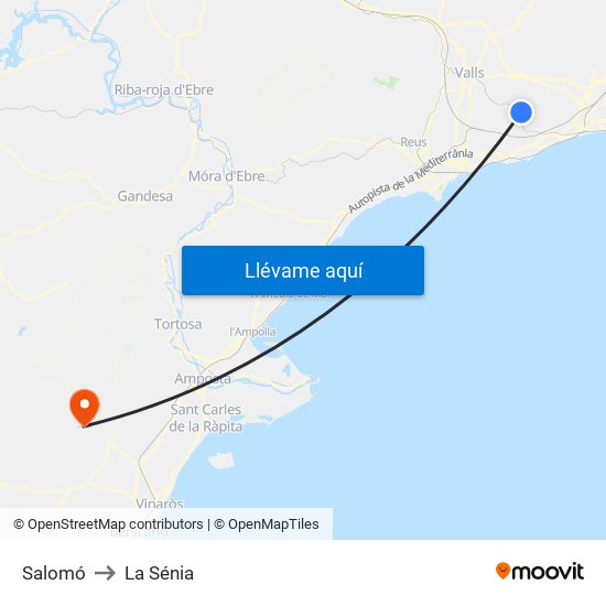 Salomó to La Sénia map