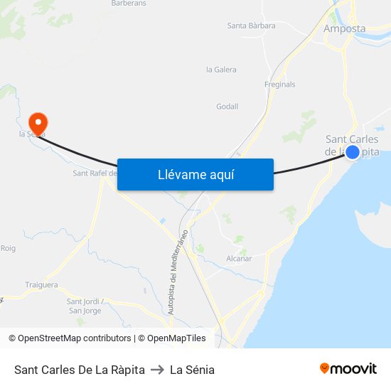 Sant Carles De La Ràpita to La Sénia map