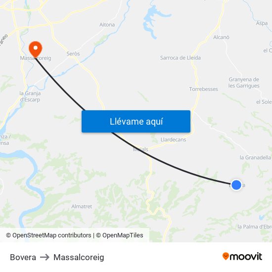 Bovera to Massalcoreig map