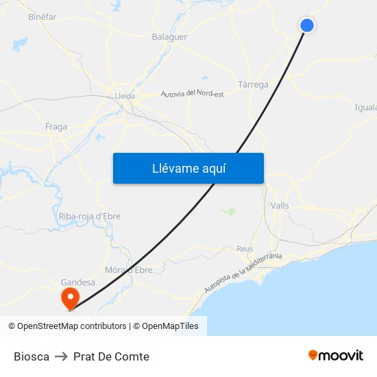 Biosca to Prat De Comte map
