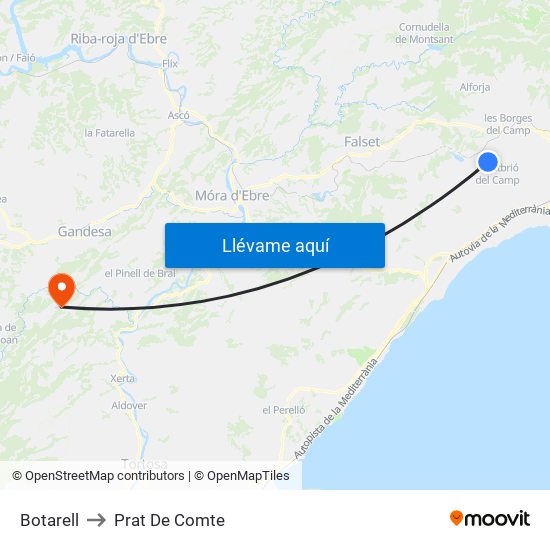 Botarell to Prat De Comte map