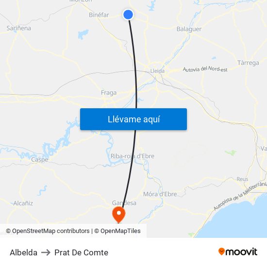 Albelda to Prat De Comte map