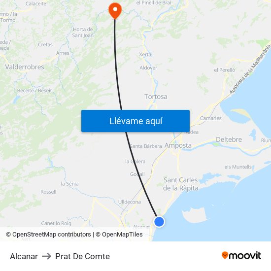 Alcanar to Prat De Comte map