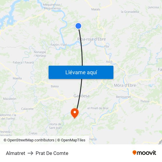 Almatret to Prat De Comte map