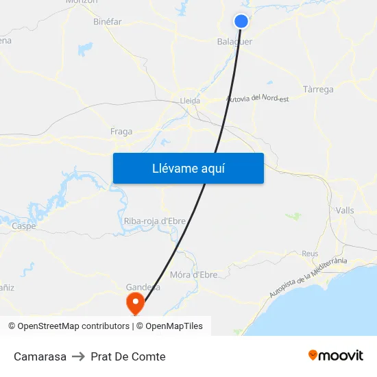 Camarasa to Prat De Comte map
