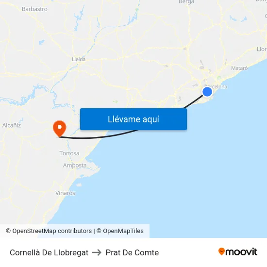 Cornellà De Llobregat to Prat De Comte map