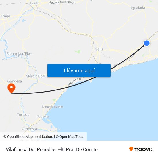 Vilafranca Del Penedès to Prat De Comte map