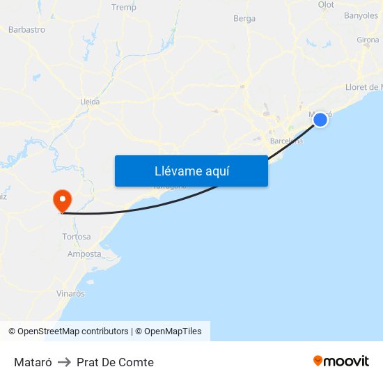 Mataró to Prat De Comte map