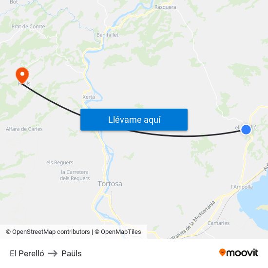 El Perelló to Paüls map