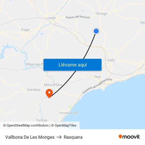 Vallbona De Les Monges to Rasquera map