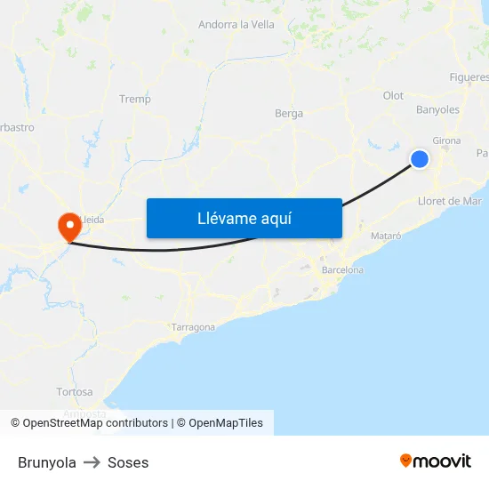 Brunyola to Soses map