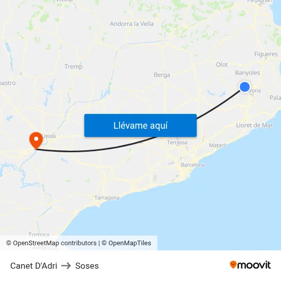 Canet D'Adri to Soses map