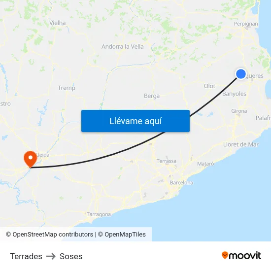 Terrades to Soses map