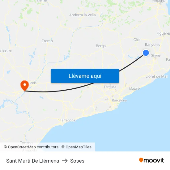 Sant Martí De Llémena to Soses map