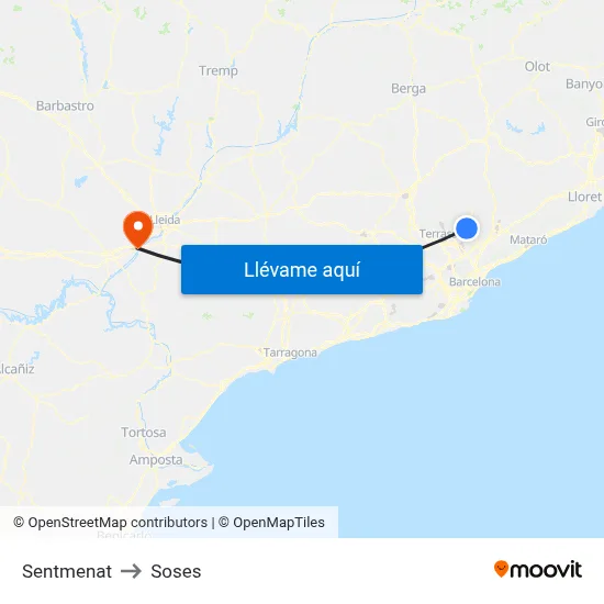 Sentmenat to Soses map