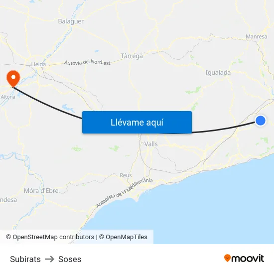 Subirats to Soses map