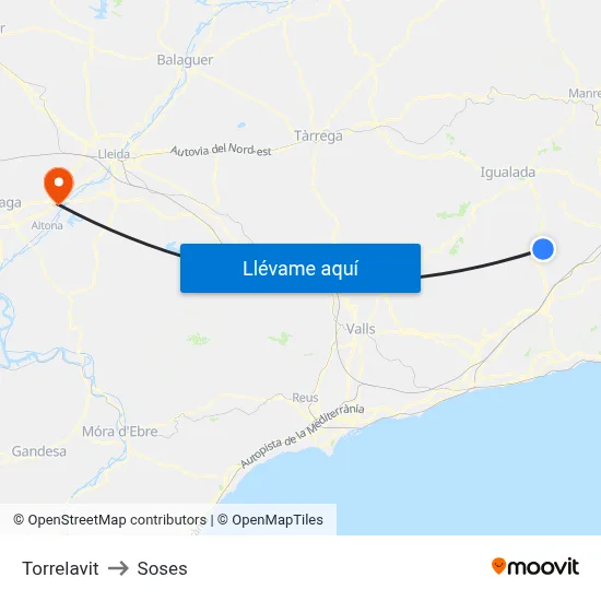 Torrelavit to Soses map