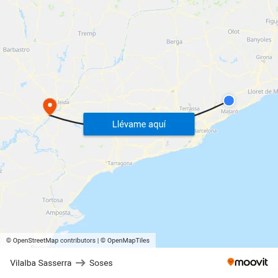 Vilalba Sasserra to Soses map