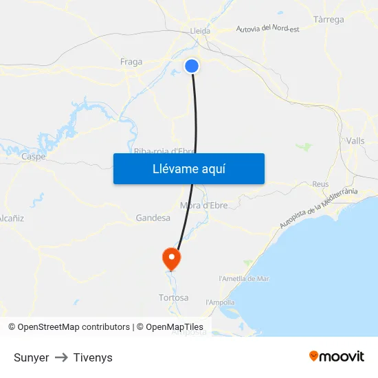 Sunyer to Tivenys map