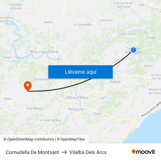 Cornudella De Montsant to Vilalba Dels Arcs map