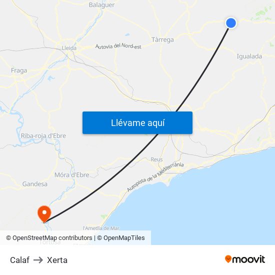 Calaf to Xerta map