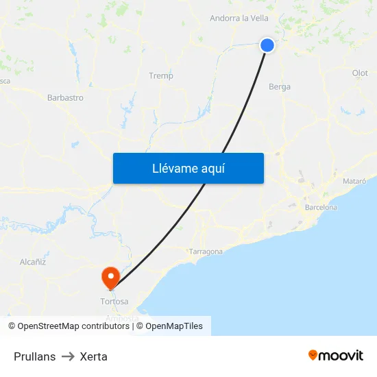 Prullans to Xerta map