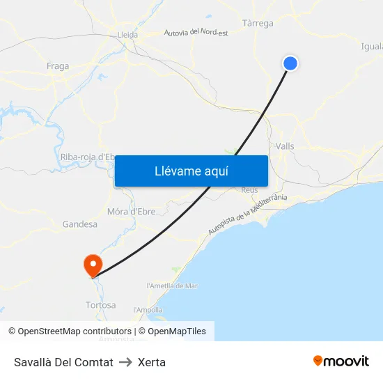 Savallà Del Comtat to Xerta map