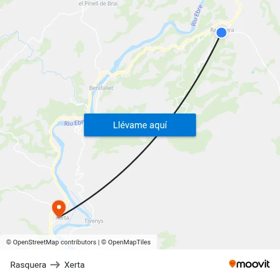 Rasquera to Xerta map