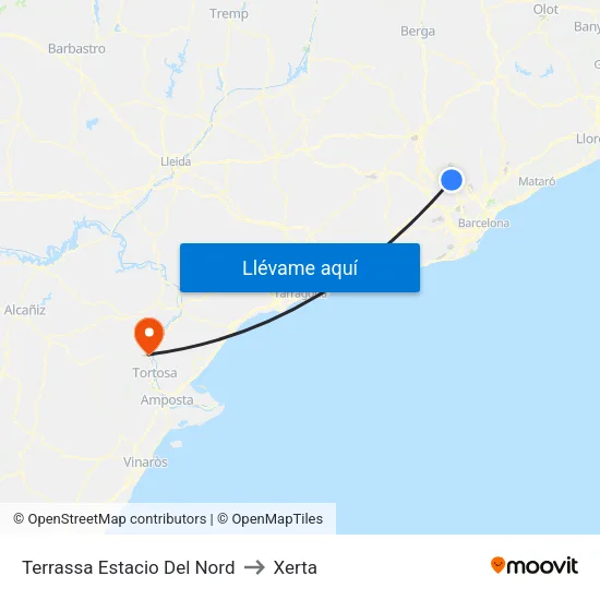 Terrassa Estacio Del Nord to Xerta map
