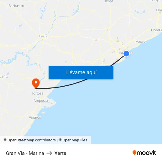 Gran Via - Marina to Xerta map