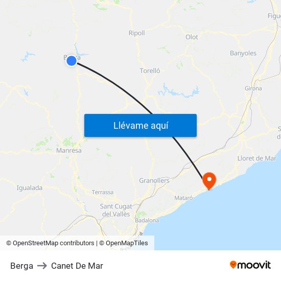 Berga to Canet De Mar map