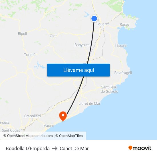 Boadella D'Empordà to Canet De Mar map
