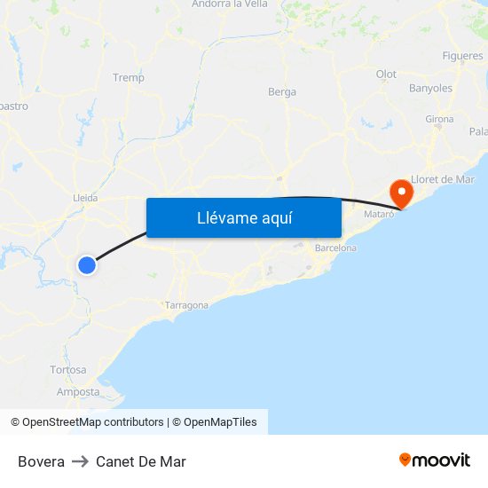Bovera to Canet De Mar map