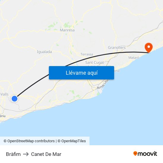 Bràfim to Canet De Mar map