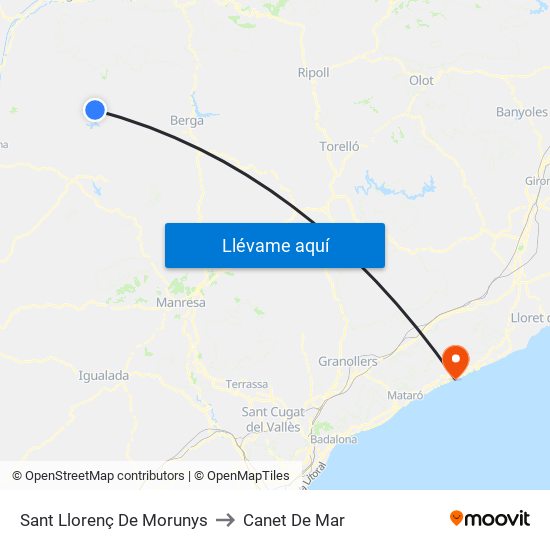 Sant Llorenç De Morunys to Canet De Mar map