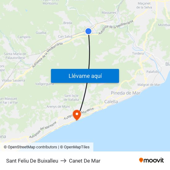 Sant Feliu De Buixalleu to Canet De Mar map