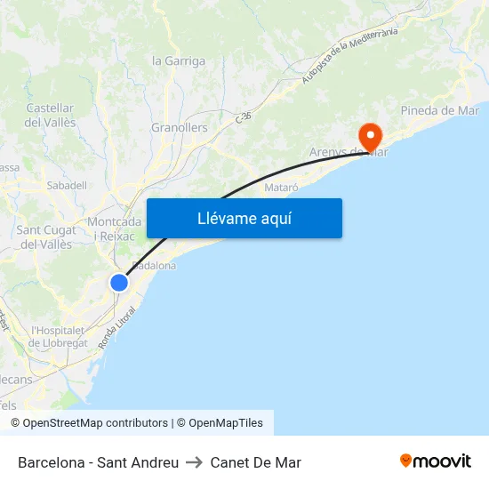 Barcelona - Sant Andreu to Canet De Mar map