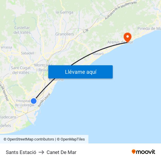 Sants Estació to Canet De Mar map